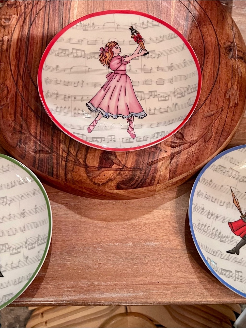 Ballard designs Nutcracker Decorative app plates in Pink, blue & green
